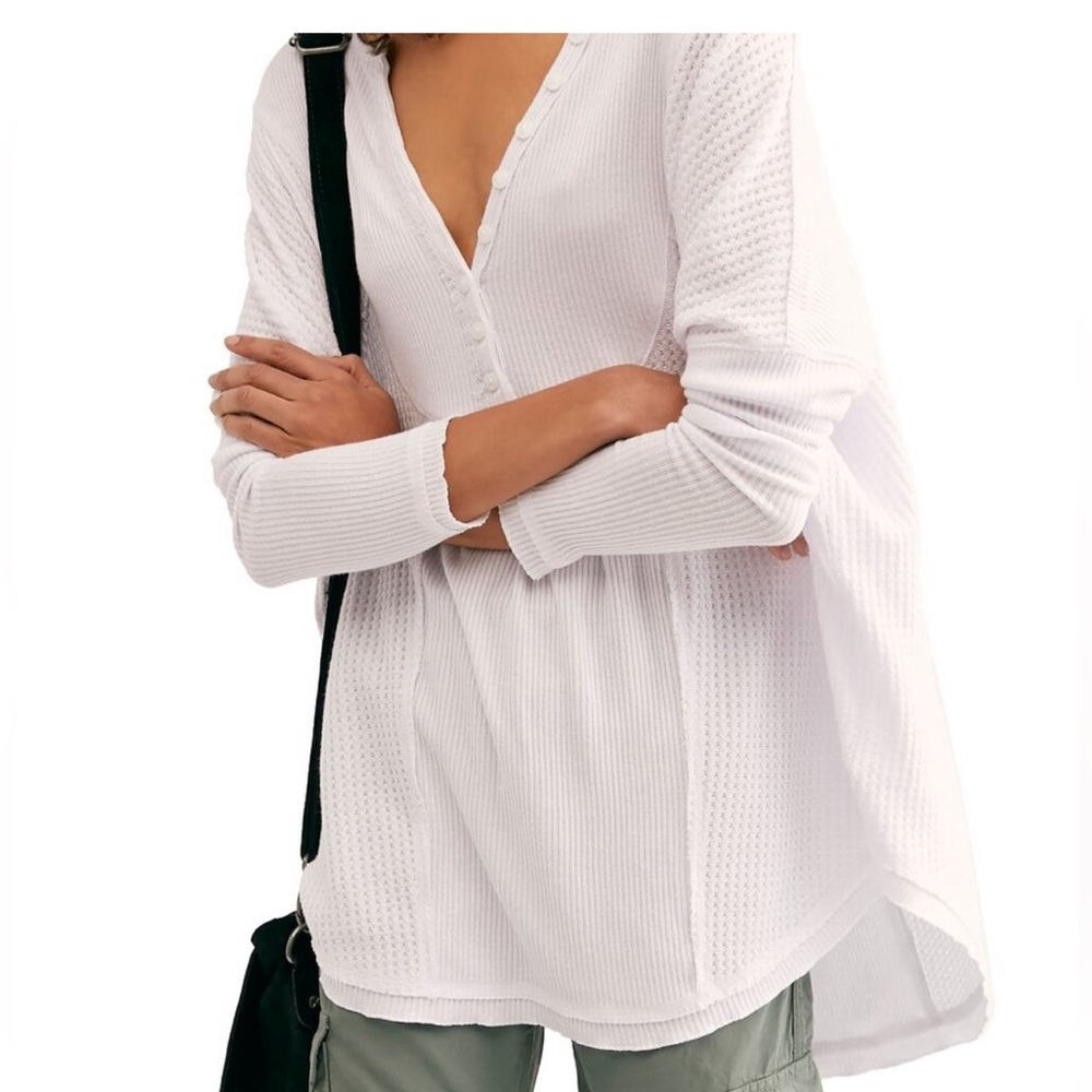 Free people Leo Thermal Henley Oversized Long Sleeves Top Small